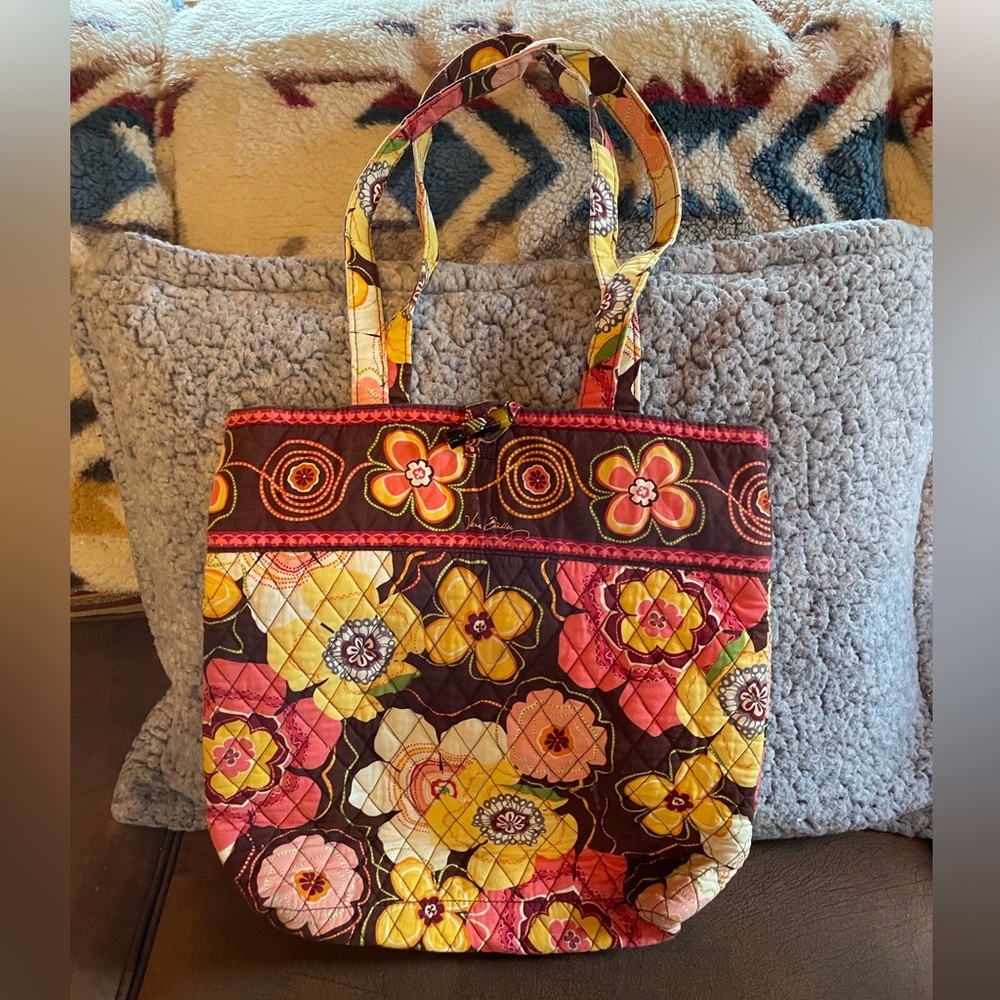 Vera Bradley Butter Cup Toggle Tote Shoulder Bag Pink Yellow Brown.